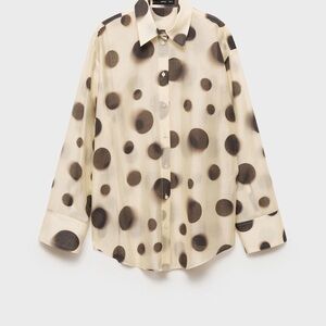 Mango Black and Cream Polka Dot Blouse